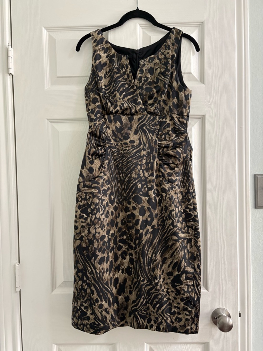 Animal-Print Sleeveless Midi Dress in Black and Gold